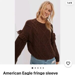 American Eagle Outfitters chocolate Brown Fringe Sleeve Sweater Medium